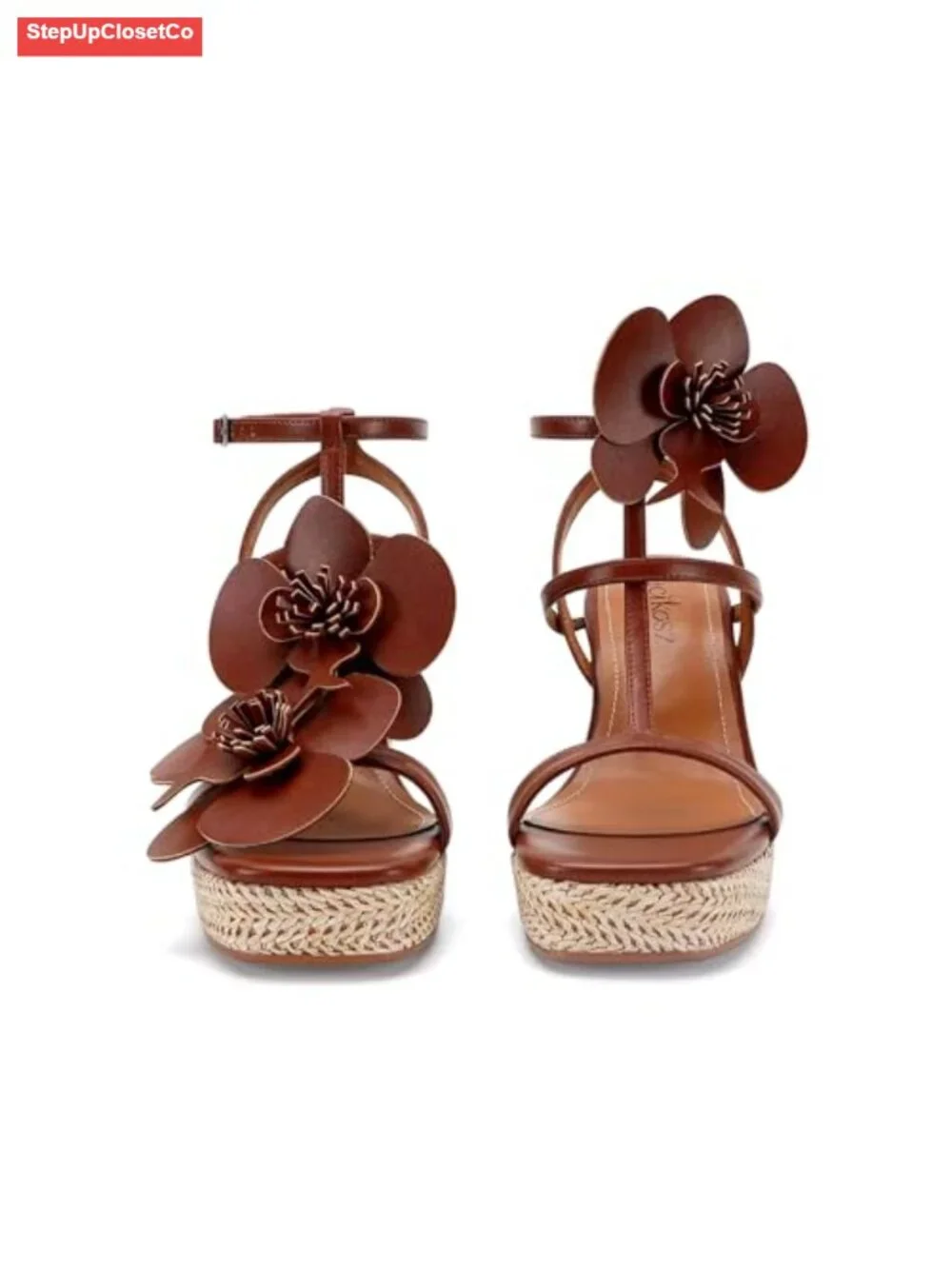 Floral Comfortable Wedge Sandals with Raffia Heels Ankle Wrap Espadrilles